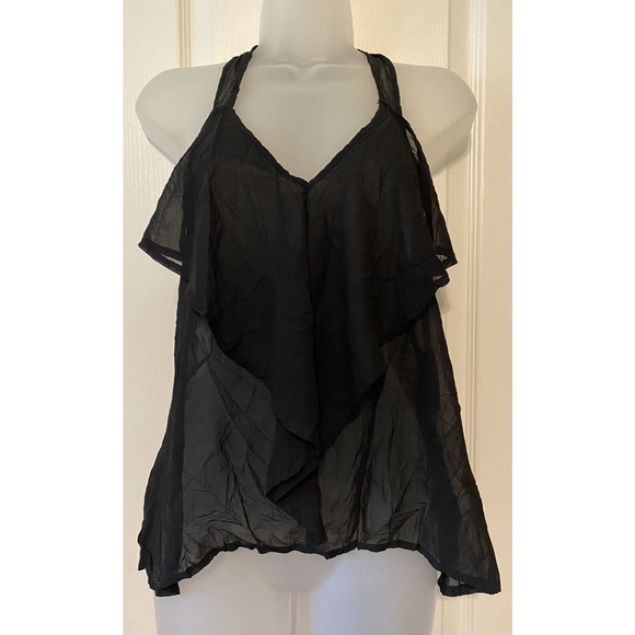 On Twelfth Tops - NWT On twelfth Women's Black Sheer Racerback Waterfall Ruffle Blouse Size Small